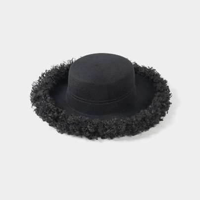 Casual rolled-brim flat-top wool felt hat