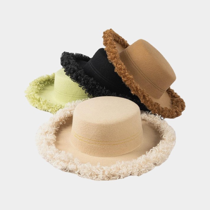 Casual rolled-brim flat-top wool felt hat