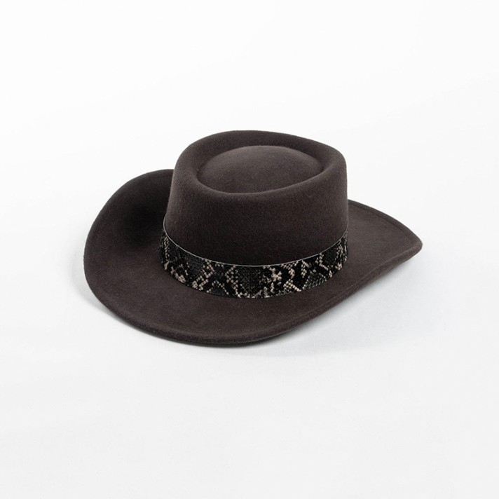New design snakeskin-trimmed wool felt hat