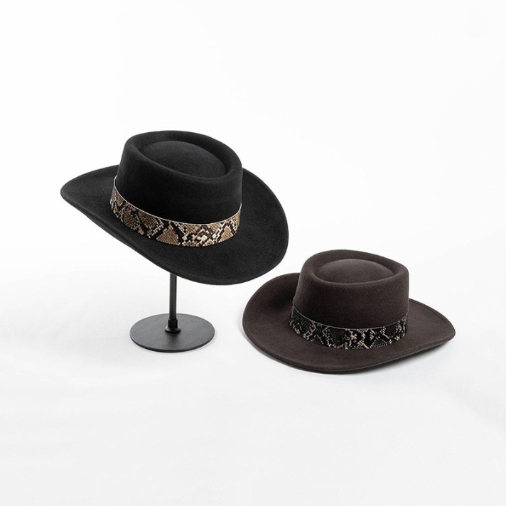 New design snakeskin-trimmed wool felt hat