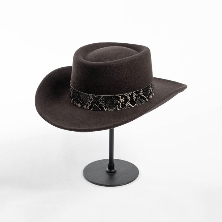 New design snakeskin-trimmed wool felt hat