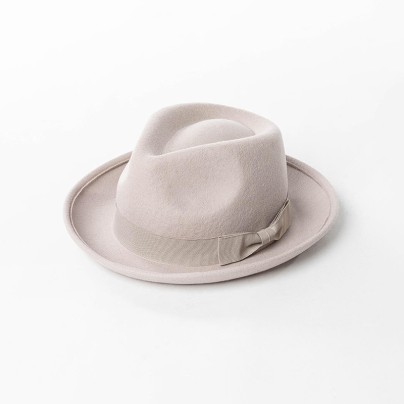 Short-brimmed wool felt hat with a ribbon bow