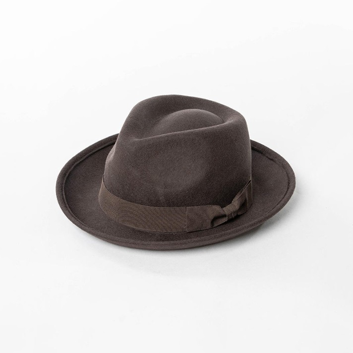 Short-brimmed wool felt hat with a ribbon bow