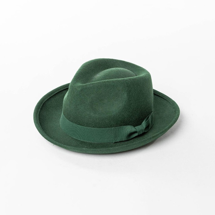 Short-brimmed wool felt hat with a ribbon bow