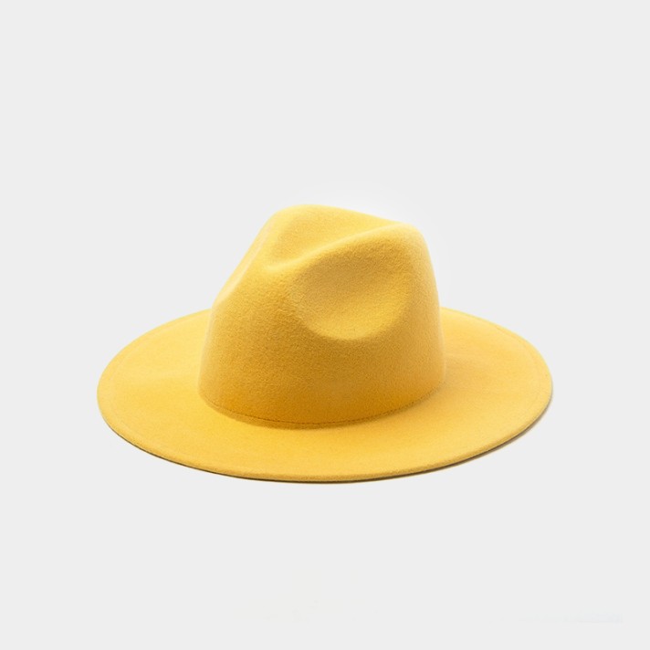 Simple solid color wide-brimmed felt hat