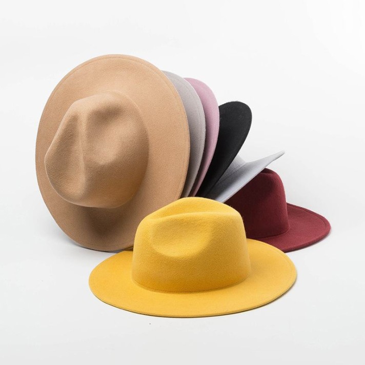 Simple solid color wide-brimmed felt hat Simple solid color wide-brimmed felt hat
