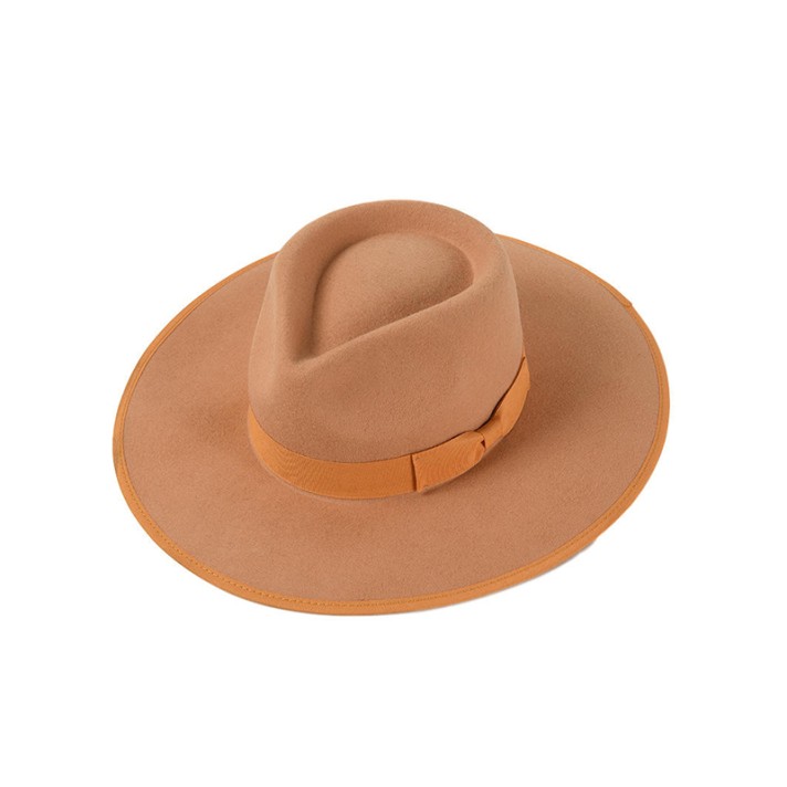 Trendy wide-brimmed felt hat with ribbon bow