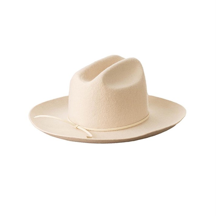 Lace-up bow wide-brimmed comfortable felt hat