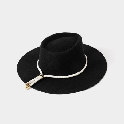 Wide-brimmed wool felt hat with cord trim