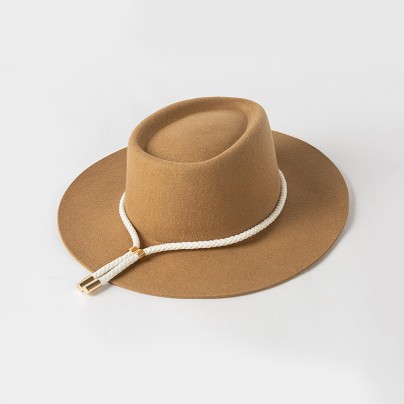 Wide-brimmed wool felt hat with cord trim