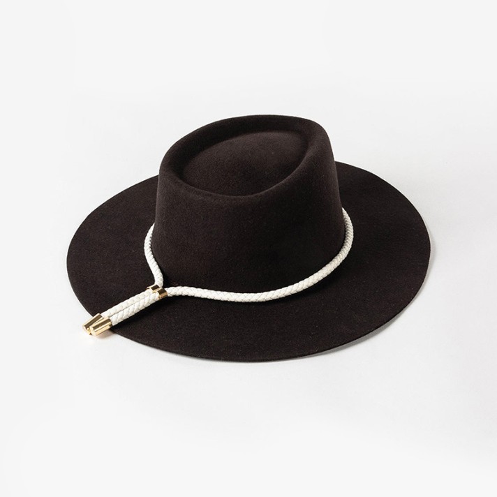 Wide-brimmed wool felt hat with cord trim