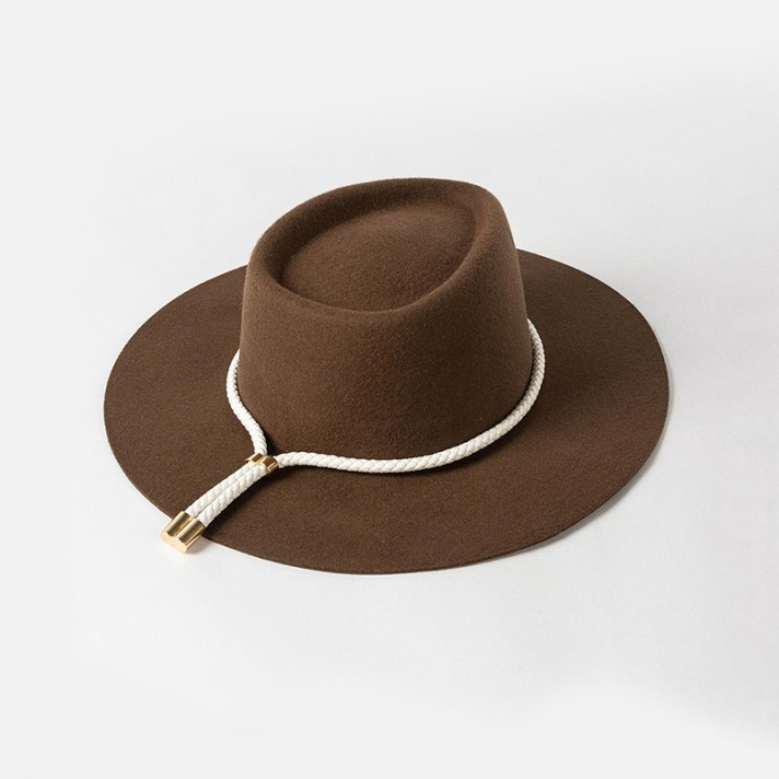 Wide-brimmed wool felt hat with cord trim
