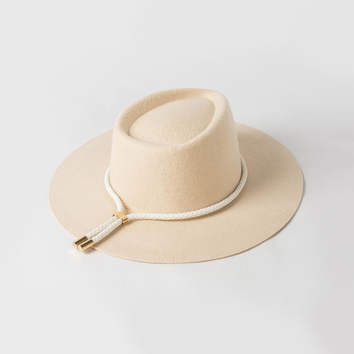 Wide-brimmed wool felt hat with cord trim