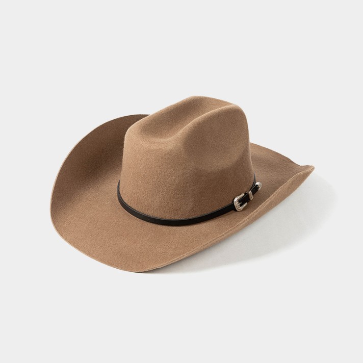 Autumn belt buckle rolled brim wool soft hat