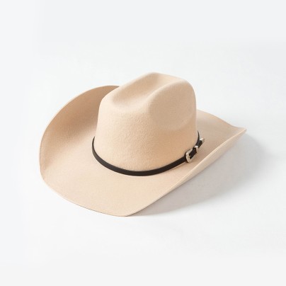 Autumn belt buckle rolled brim wool soft hat
