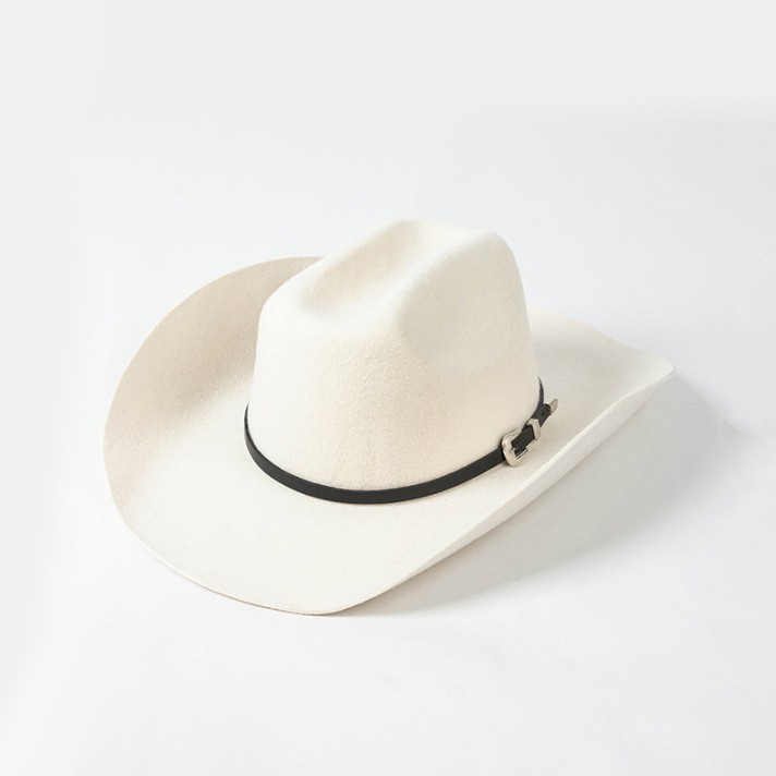 Autumn belt buckle rolled brim wool soft hat