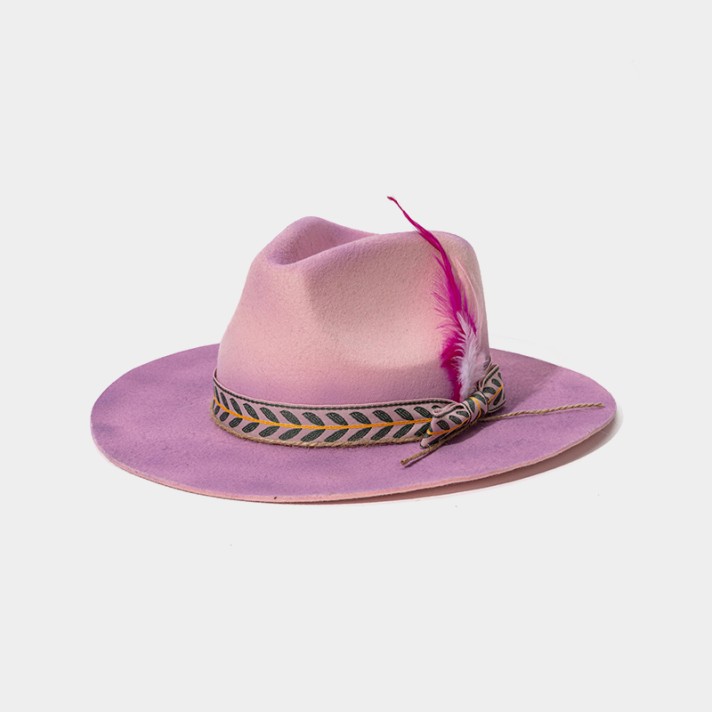 Wool felt hat with bow and feather decoration