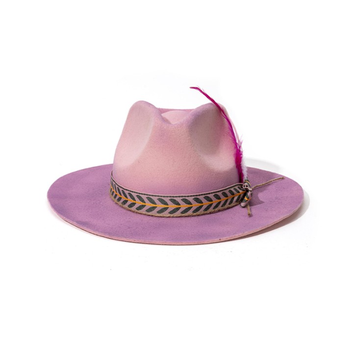 Wool felt hat with bow and feather decoration