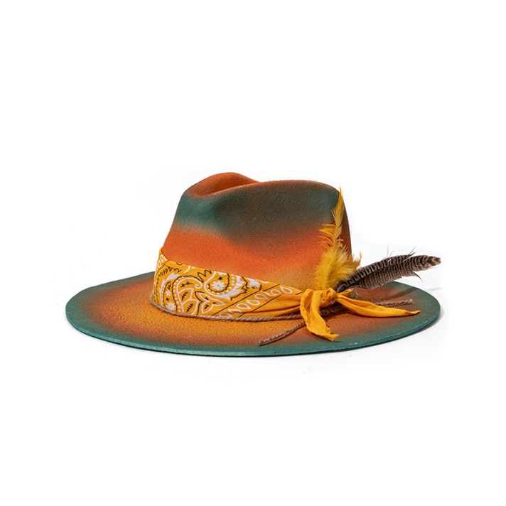 Wool felt hat with bow and feather decoration