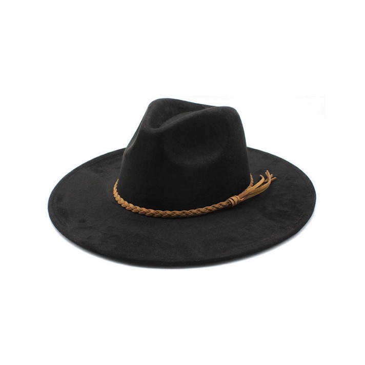 Wide-brimmed felt hat with tassel trim