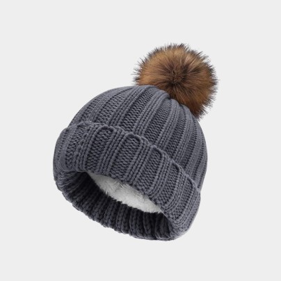 Elastic wool-lined warm knitted hat