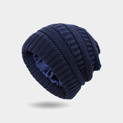 Winter satin-lined warm knitted hat