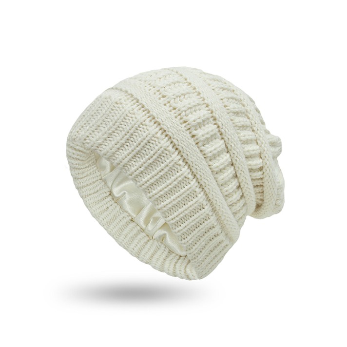Winter satin-lined warm knitted hat