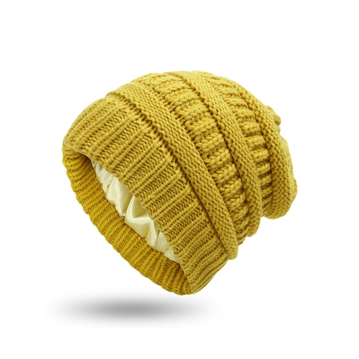 Winter satin-lined warm knitted hat
