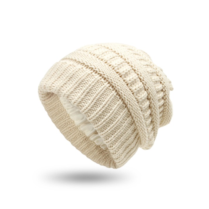 Winter satin-lined warm knitted hat