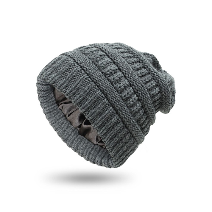 Winter satin-lined warm knitted hat