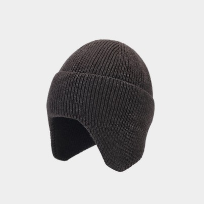 Simple dome-shaped knitted hat with ear flaps