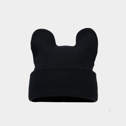 Solid color cute cartoon cow ear knitted hat