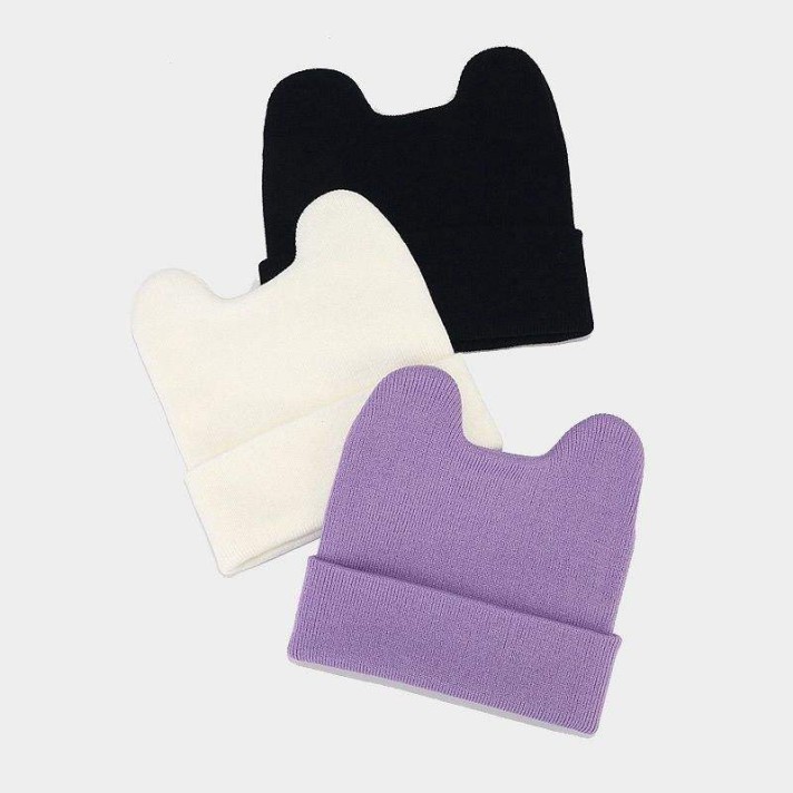 Solid color cute cartoon cow ear knitted hat Solid color cute cartoon cow ear knitted hat