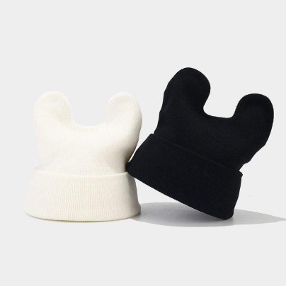 Solid color cute cartoon cow ear knitted hat