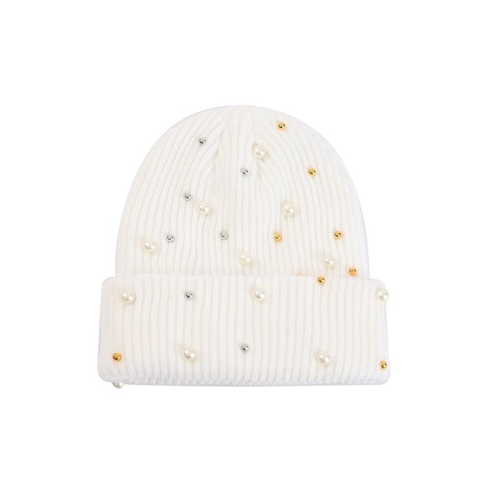 Luxurious pearl-embellished knitted hat