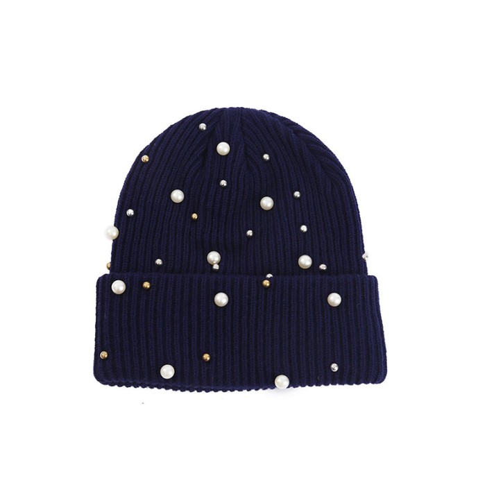 Luxurious pearl-embellished knitted hat
