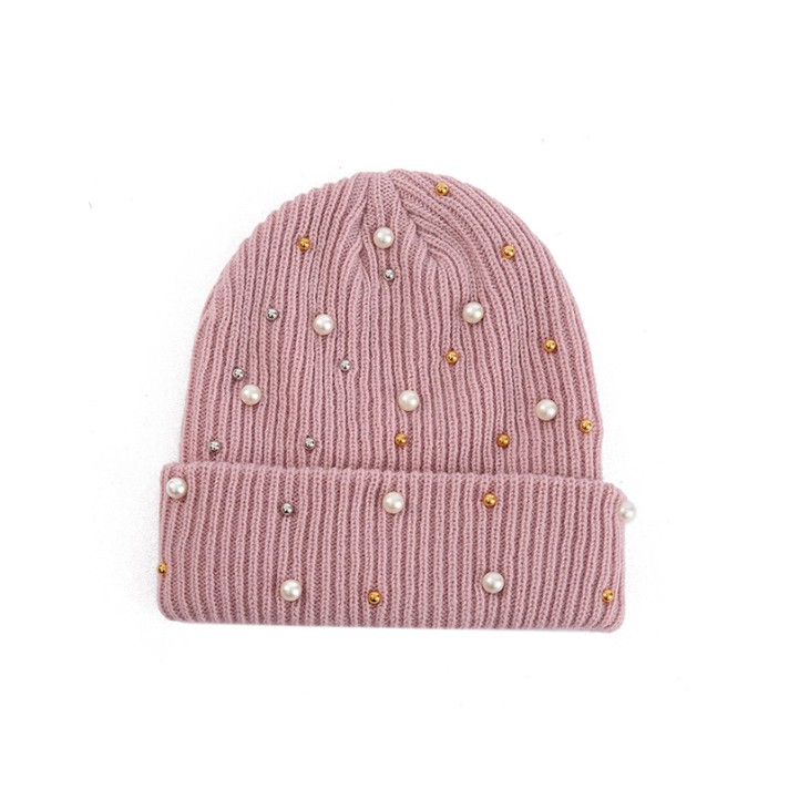 Luxurious pearl-embellished knitted hat
