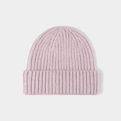 Casual rolled-brim warm ribbed knit hat