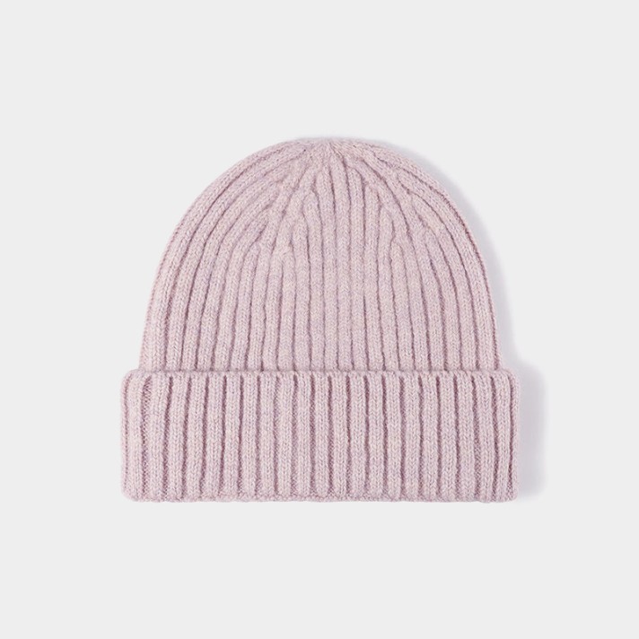 Casual rolled-brim warm ribbed knit hat