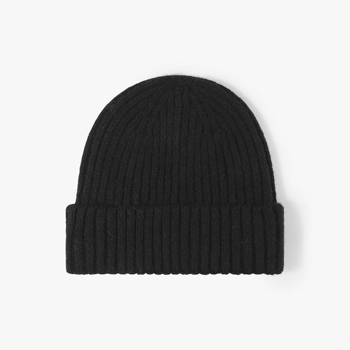 Casual rolled-brim warm ribbed knit hat