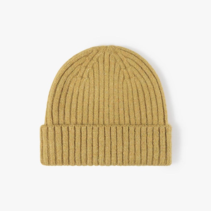 Casual rolled-brim warm ribbed knit hat