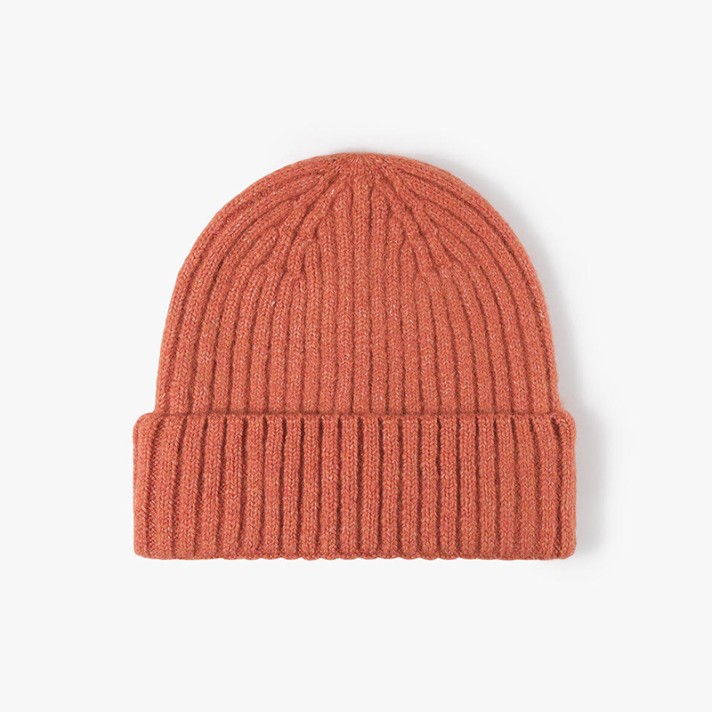 Casual rolled-brim warm ribbed knit hat