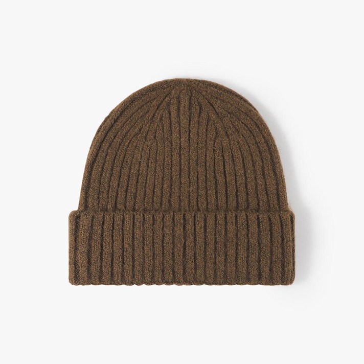Casual rolled-brim warm ribbed knit hat