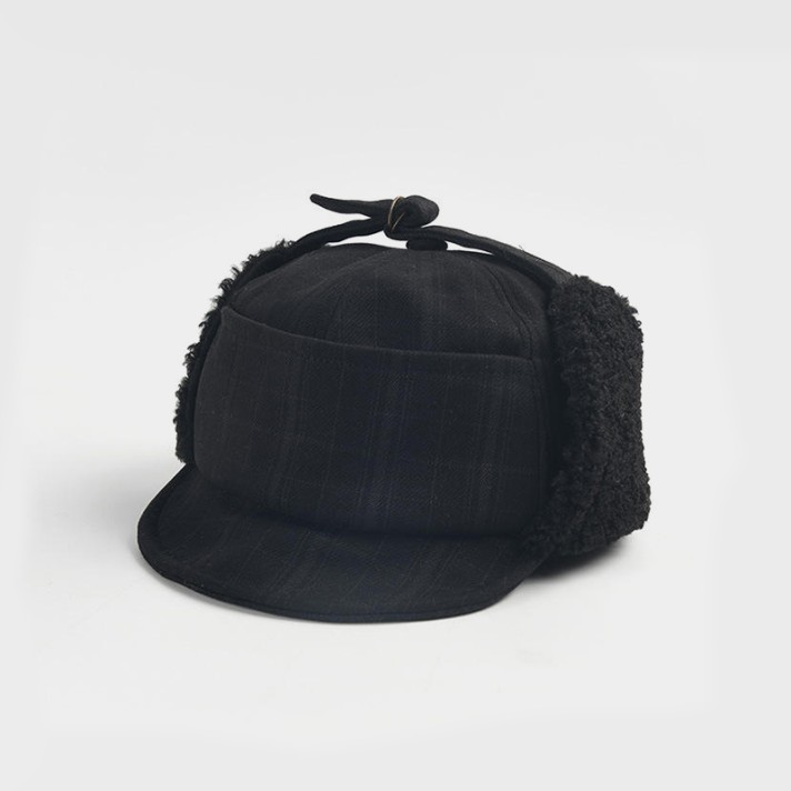 Retro outdoor warm fleece hat with ear flaps