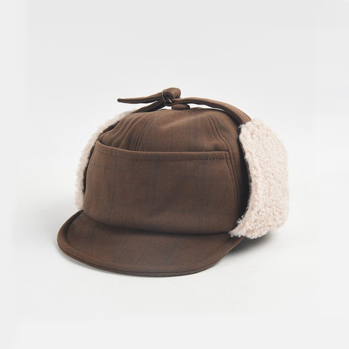 Retro outdoor warm fleece hat with ear flaps