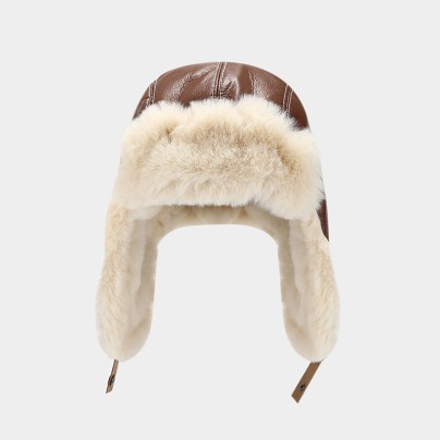 Thickened warm genuine leather plush hat