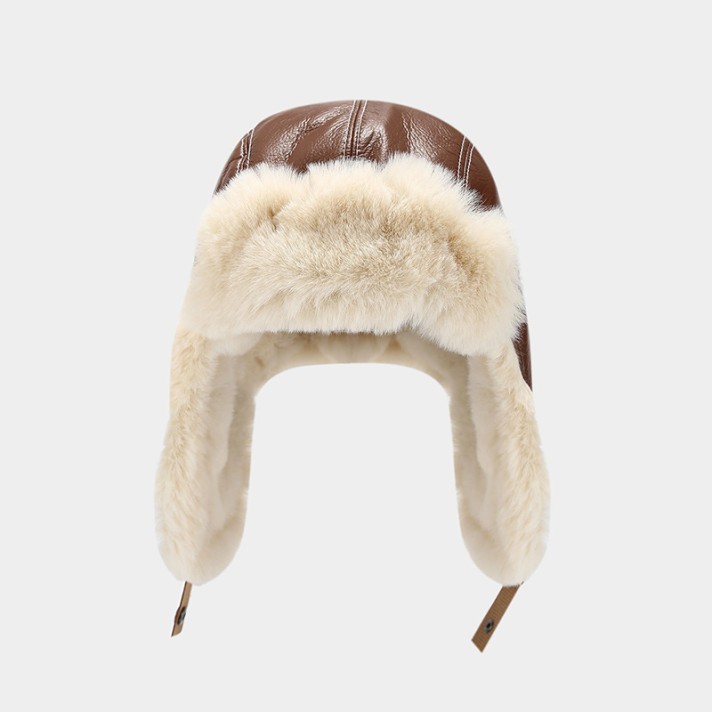 Thickened warm genuine leather plush hat