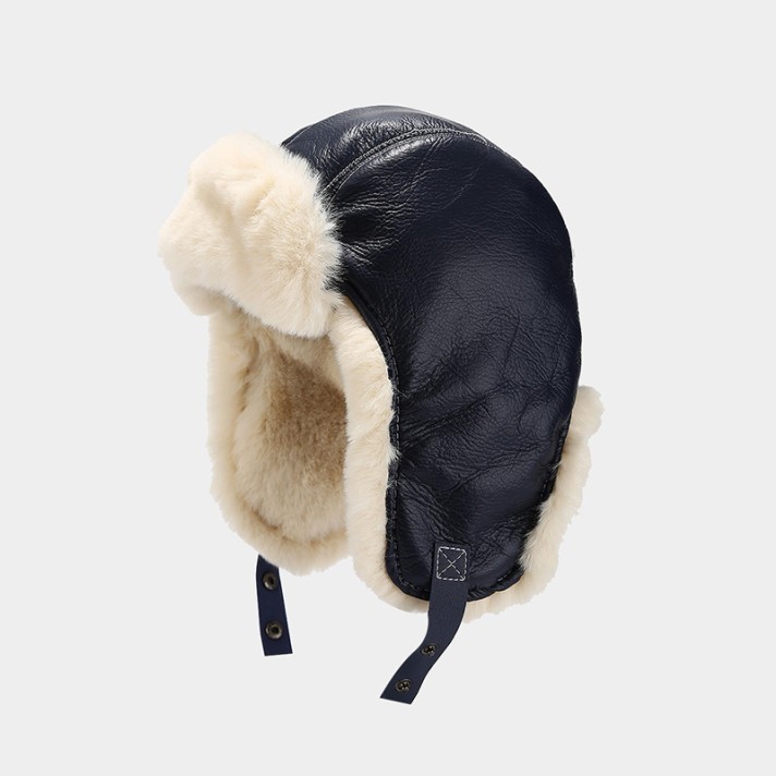 Thickened warm genuine leather plush hat