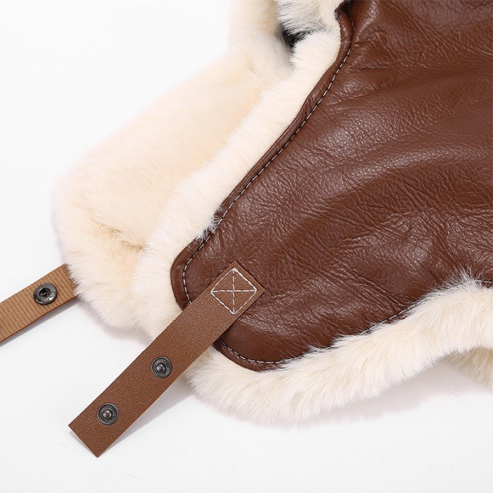 Thickened warm genuine leather plush hat