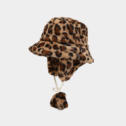 Leopard print warm and stylish plush hat